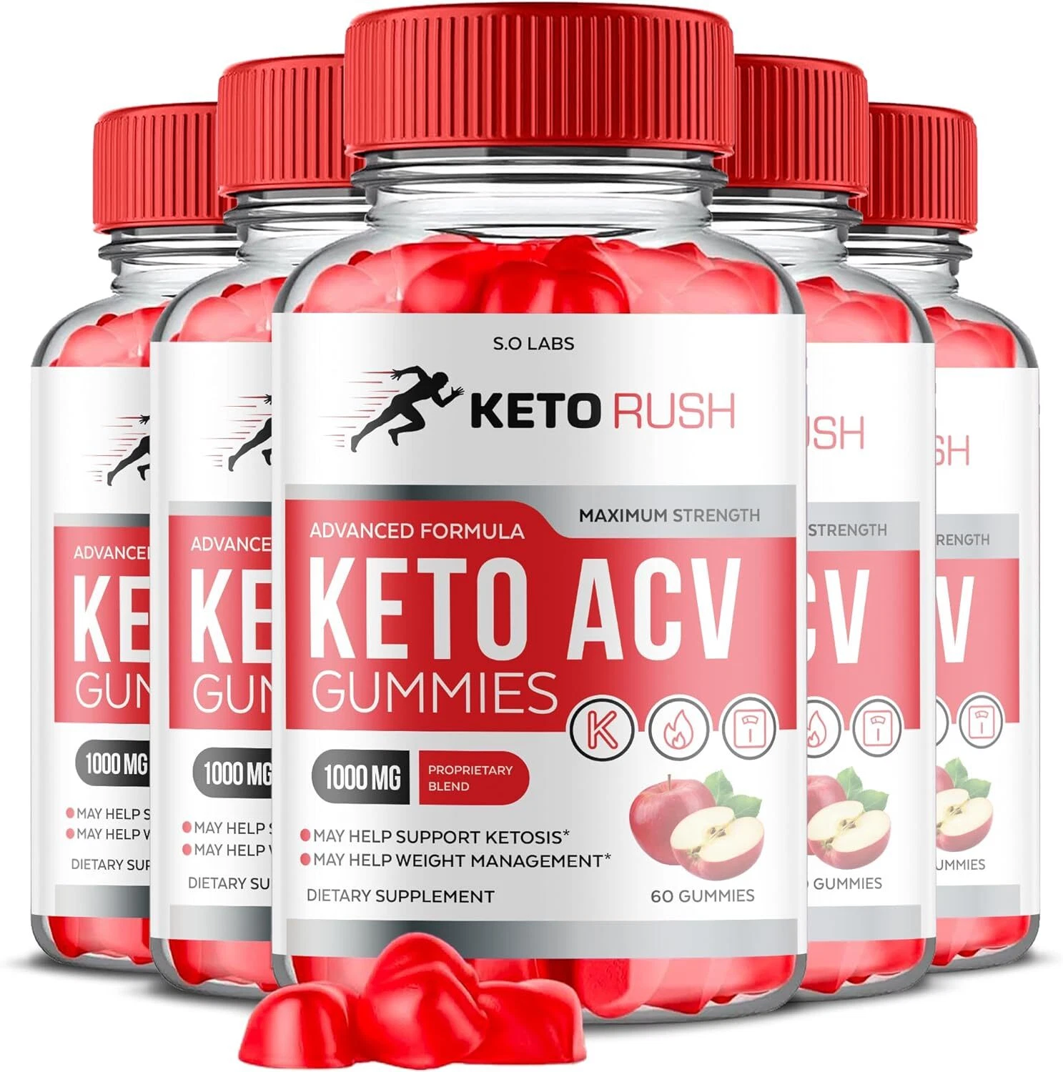 (5 Pack) Keto Rush ACV Gummies, Keto Rush Apple Cider Vinegar Keto (300 Gummies)