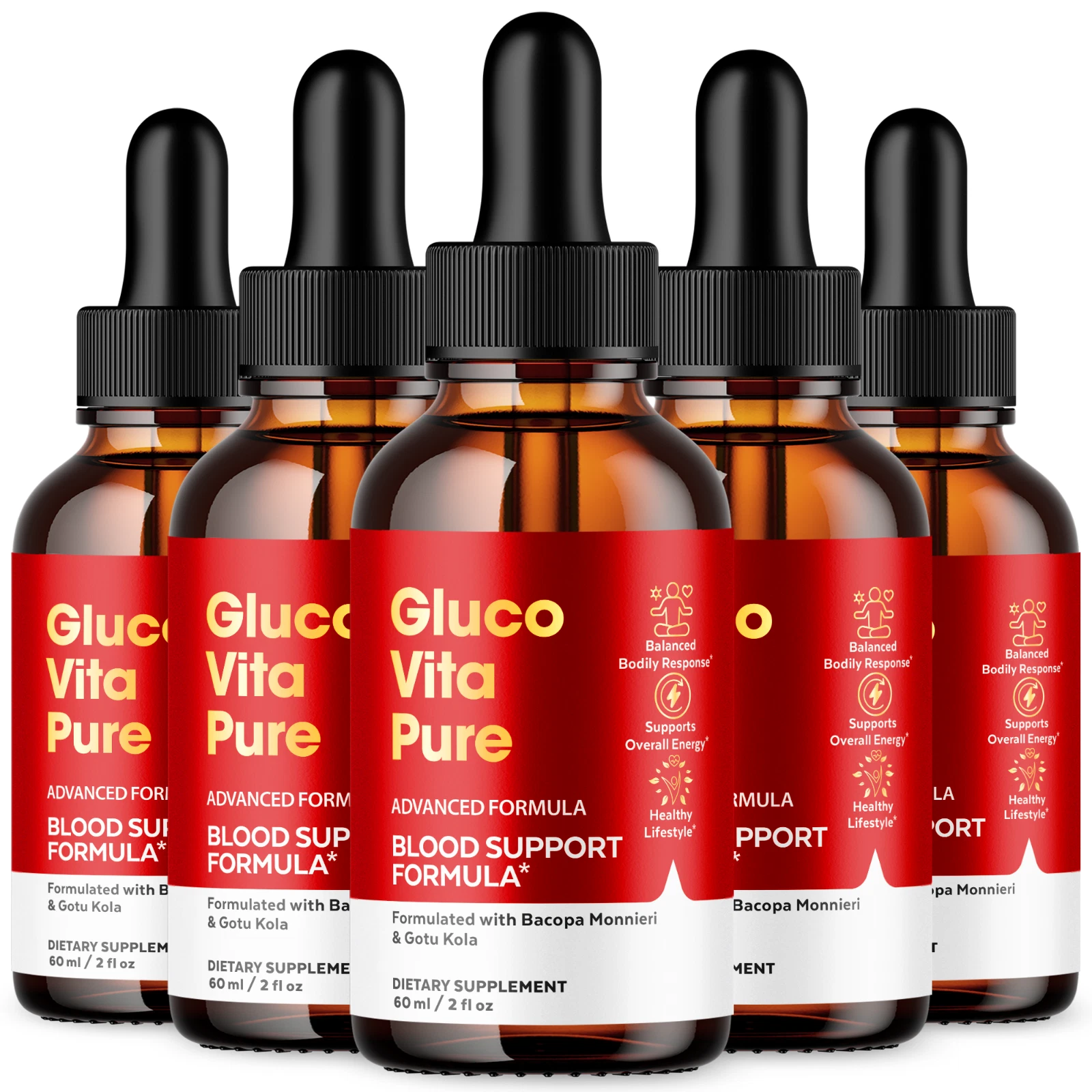 (5 Pack) Gluco Vita Pure Blood Support Drops Advanced Vitamin Supplement 2ML