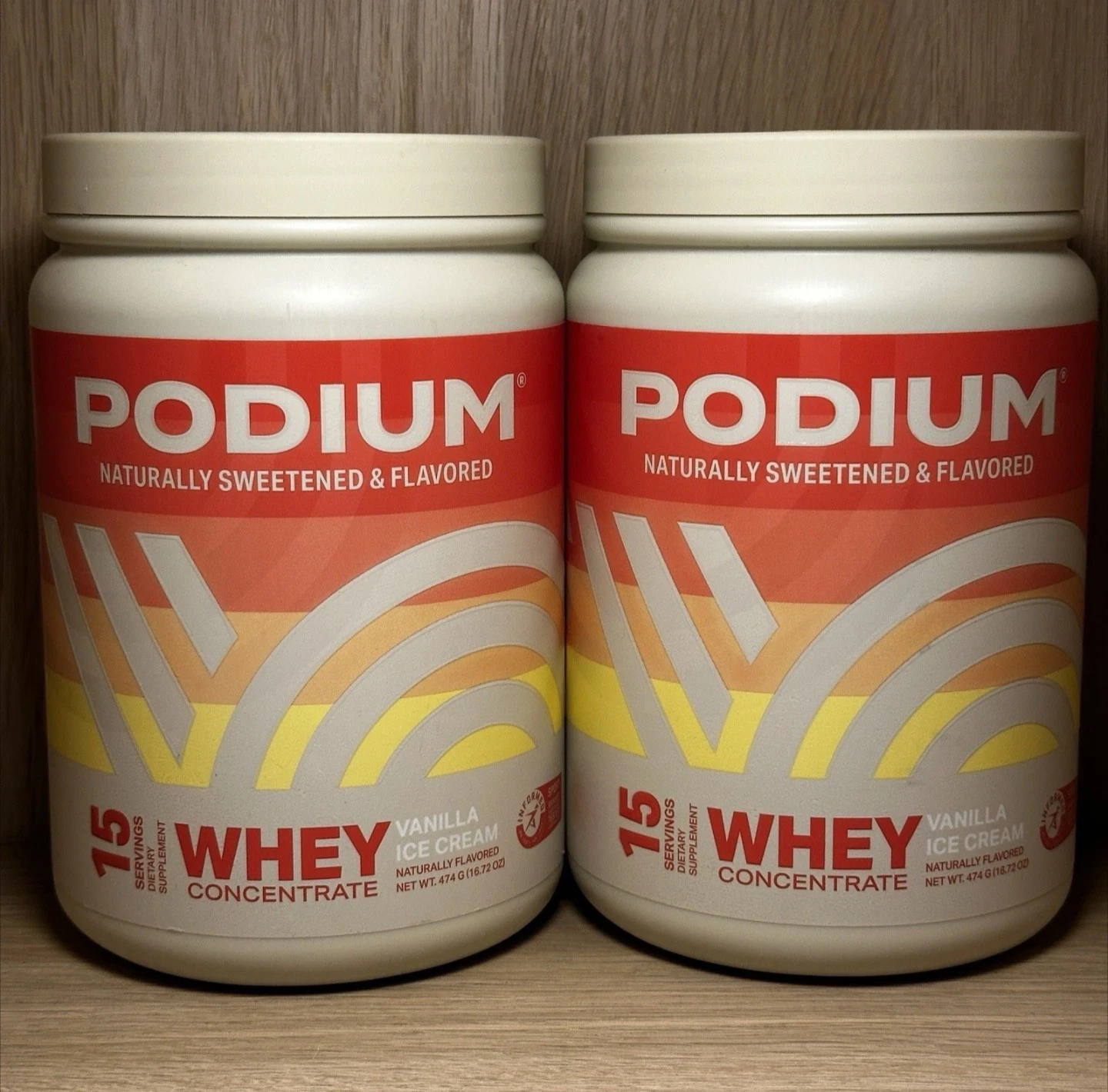 2 Cans Podium Nutrition Whey Protein Vanilla Ice Cream Mar26 SEALED =30 servings
