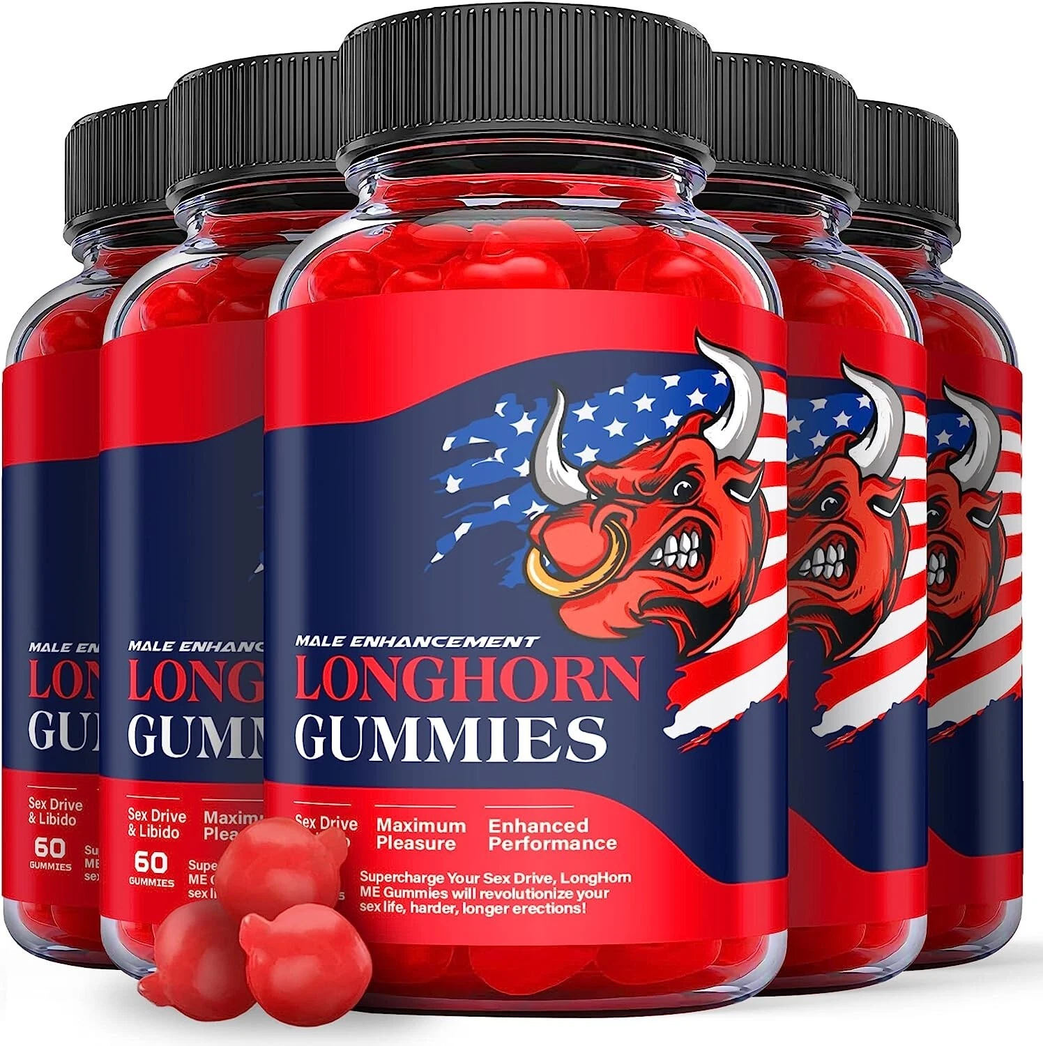 5 Pack - Longhorn Gummies - Vegan, Support Male Enhancement - 300 Gummies