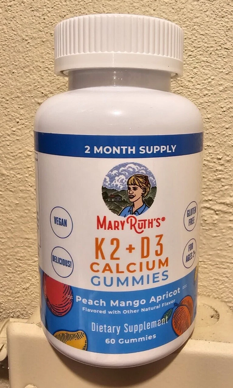 Mary Ruth's K2 + D3 Calcium Gummies Peach, Mango & Apricot 60 Gummies NEW