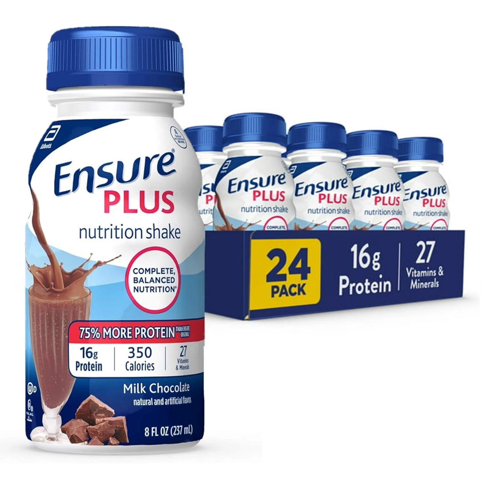 Ensure Plus Chocolate Nutrition Shake, Meal Replacement Shake, 24 Count