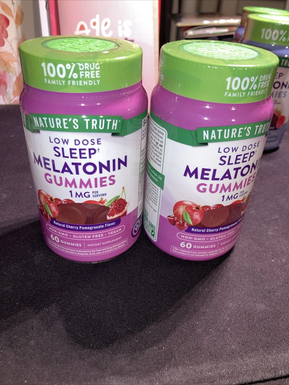 2PK Nature's Truth Melatonin 1mg ~ 60 Vegan Gummies Each ~ Pomegranate ~EXP 3/26