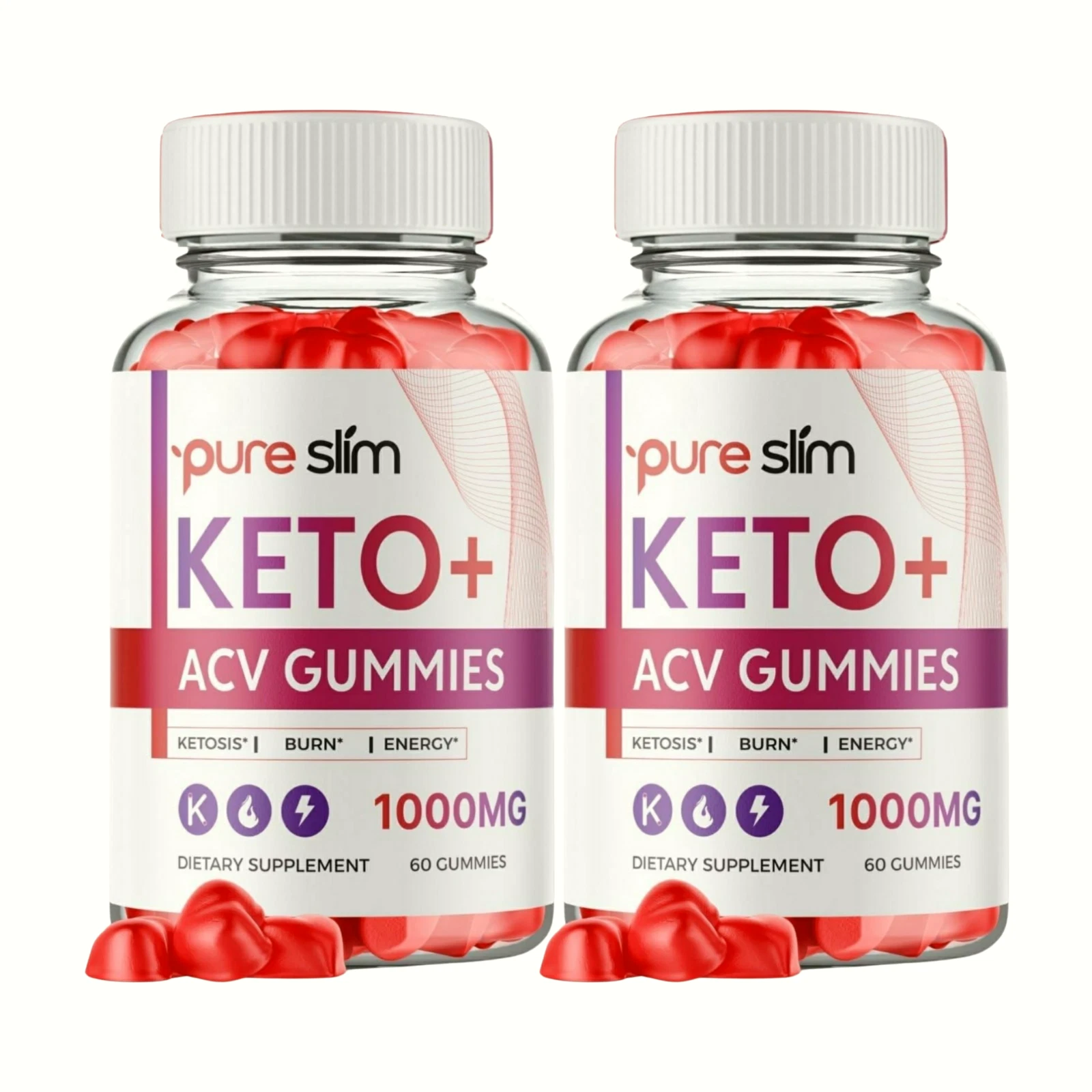 2-Pack Pure Slim Keto ACV Gummies, PureSlim Gummies Weight Loss - 120 Gummies