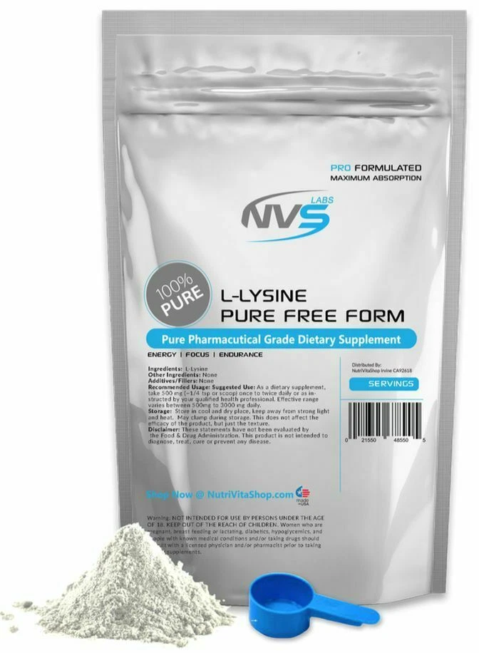 NVS 100% PURE L-LYSINE NVS USP GRADE KOSHER nonGMO USA VEGAN FREE SHIPPING