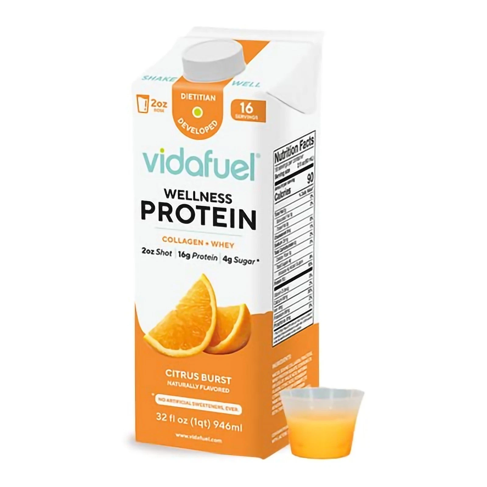 2 Pack Vidafuel Wellness Protein Drink Citrus Burst 2oz Shot 32oz Carton
