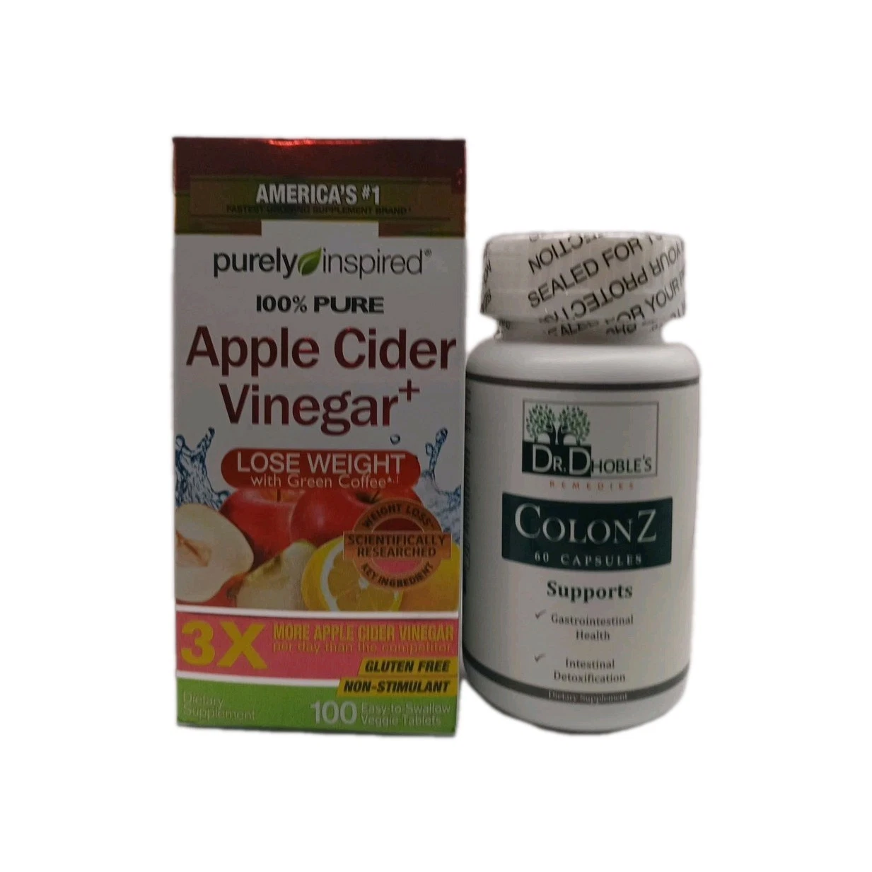 Purely Inspired Apple Cider Vinegar 100 Tabs With 15-day Colon Cleanse 60 Caps