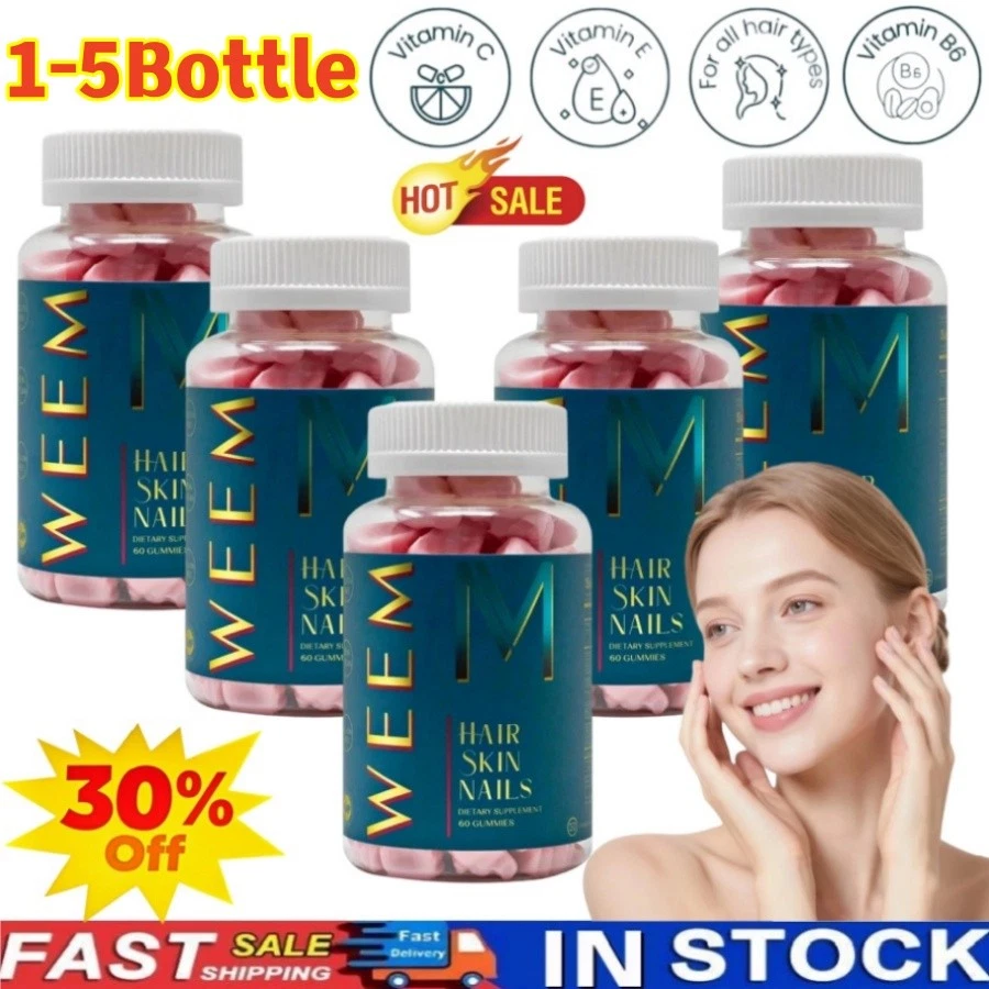 WEEM Hair Skin & Nails Gummies - Support Healthy Thicker Full - Biotin Vitamins