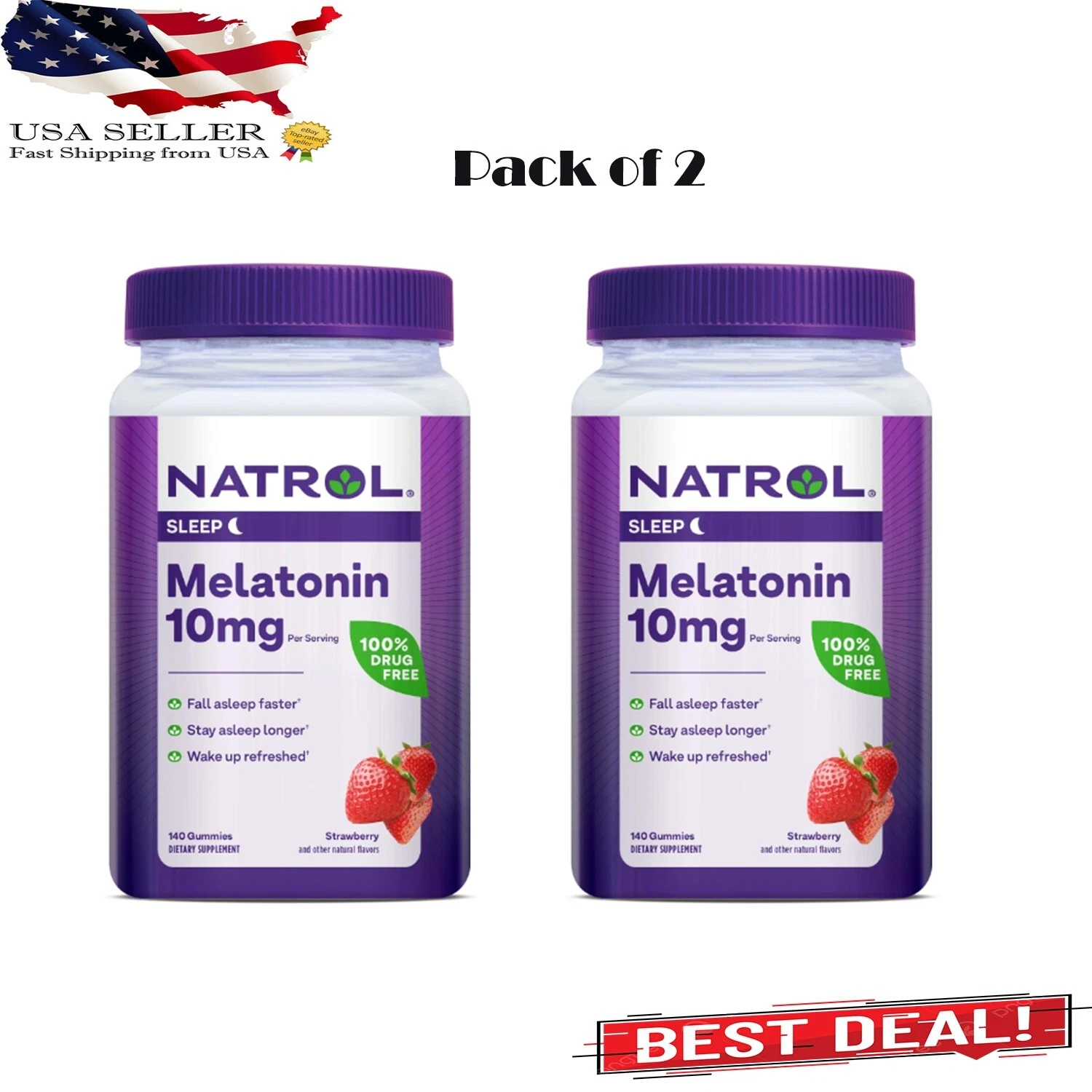 Natrol Melatonin Gummies, Sleep Support for Adults, Strawberry Flavor,140 Ct