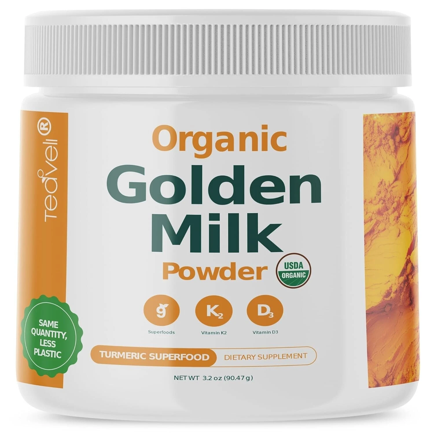 Organic Golden Milk Powder with Vitamin D3 & K2, Turmeric , Ginger , KSM66 Ashwa