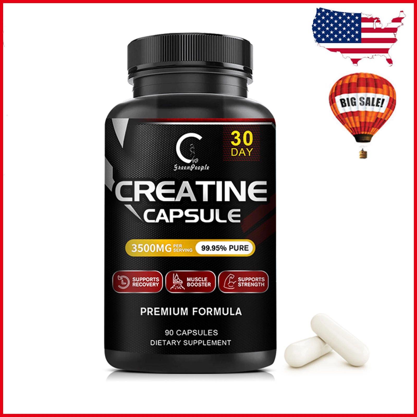 90 Capsules Creatine Monohydrate Pills Bodybuilding Muscle Growth Booster