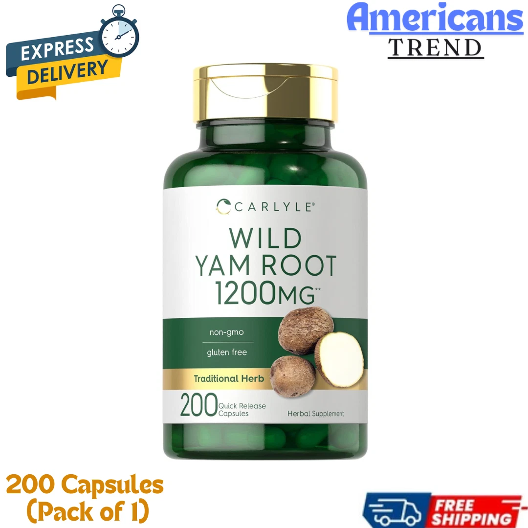 Wild Yam Root Capsules | 1200mg | 200 Count | Non-GMO, Gluten Free | by Carlyle