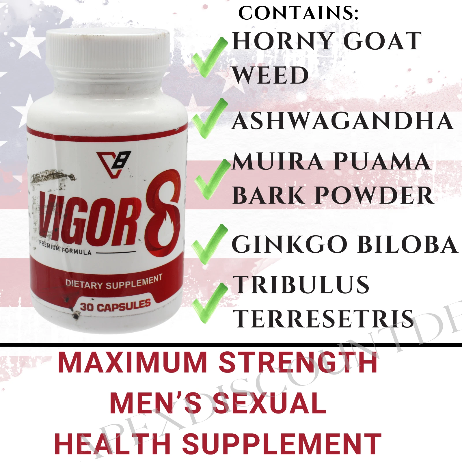 Vigor 8 (Vigor8) Premium Formula Mens Stamina Supplement, 30 Capsules