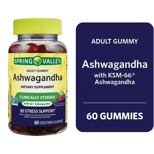 Spring Valley Ashwagandha Vegetarian Gummies Stress Support,Cherry Flavor 60 cu