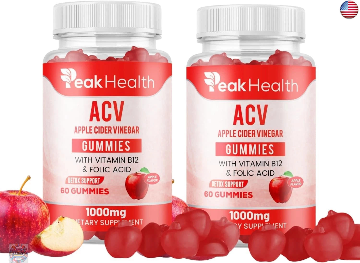 Apple Cider Vinegar Gummies with Beetroot &Folic Acid,Vitamin B6/B12 1000mg