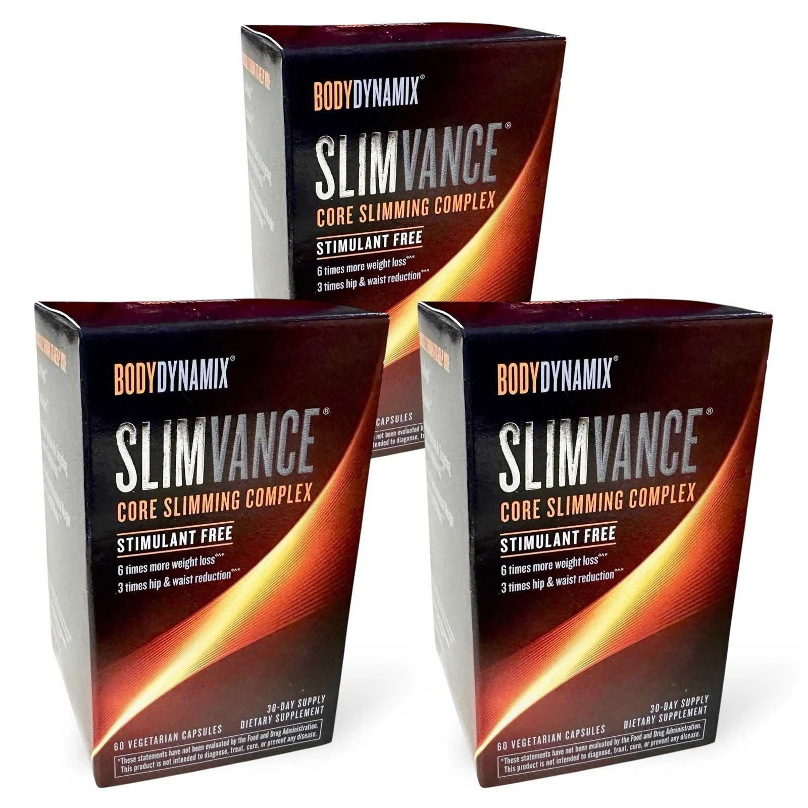 3 LOT Bodydynamix Slimvance Core Slimming Complex 60 Caps No Stimulants Exp 1/27