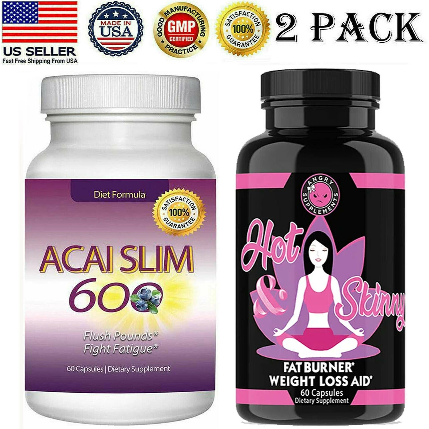 Acai Berry Slim Weight Loss Supplement Pills Hot & Skinny Fat Burn Capsules 2pk