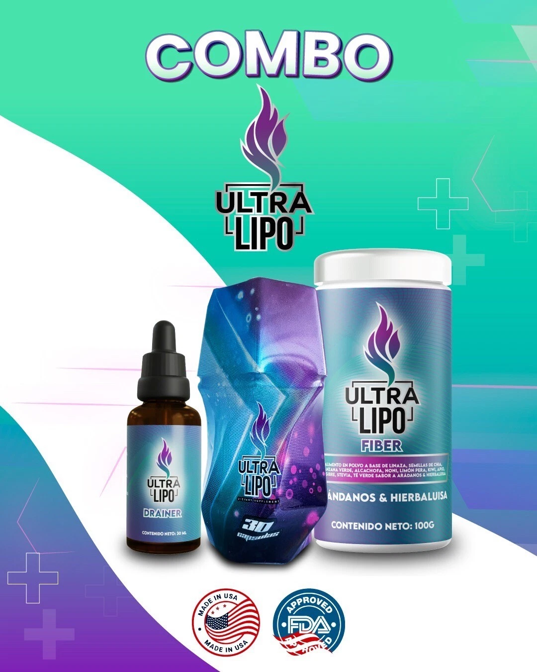UltraLipo KIT Fat Burner Dietary Supplement + Drainer + Fiber Weight Loss