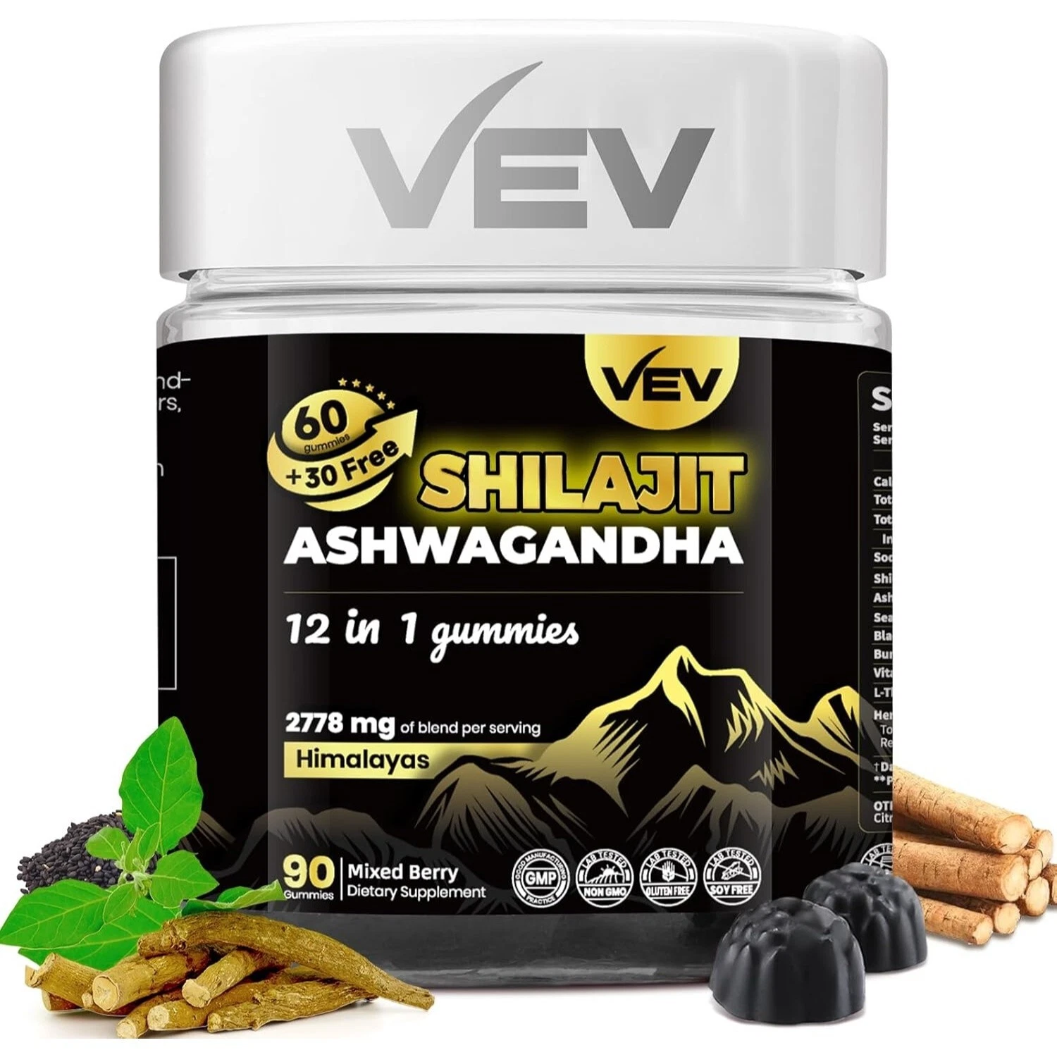 VEV Shilajit for Man with Ashwagandha Gummies, Sea Moss, Black Seed, Vitamin D3