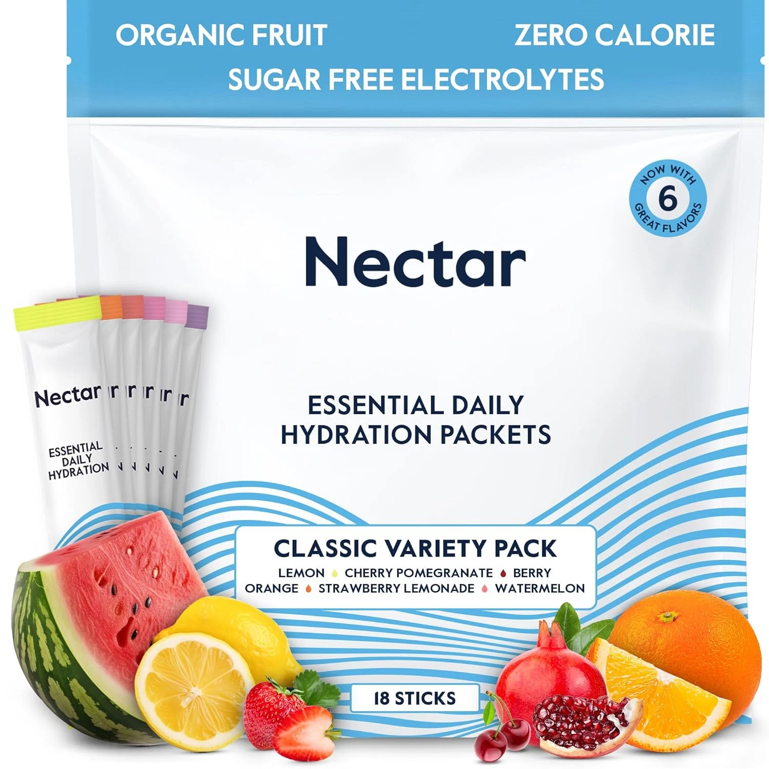 Nectar Hydration Packets Variety, Electrolyte Powder, No Sugar, 18 Count
