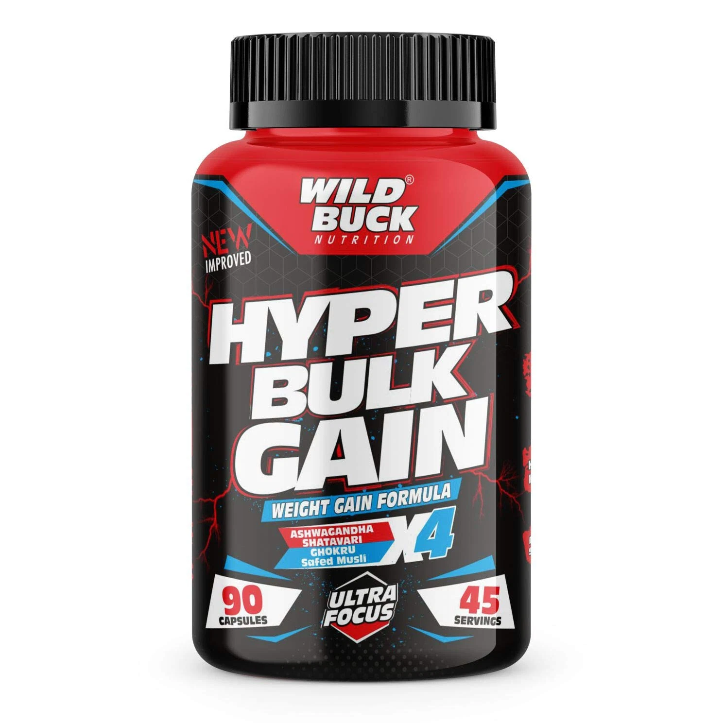 WILD BUCK Hyper Bulk Gain Mass & Weight Gainer Capsule For Fast Weight, 90caps