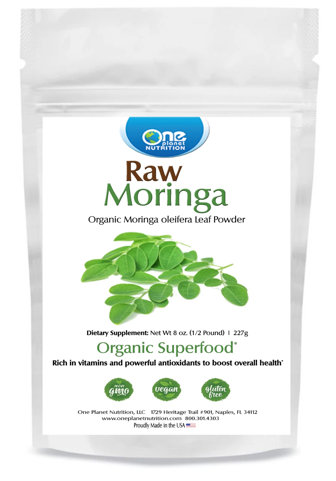 One Planet Nutrition Raw Moringa Powder - 8 oz (227 Servings)