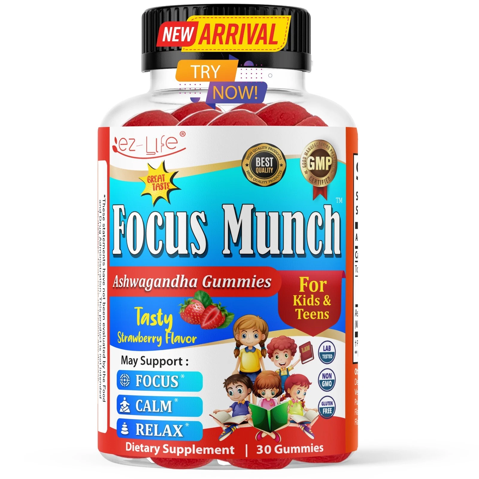 Kids Focus Gummies with Ashwagandha-Calm Gummies for Attention, Memory & Relax