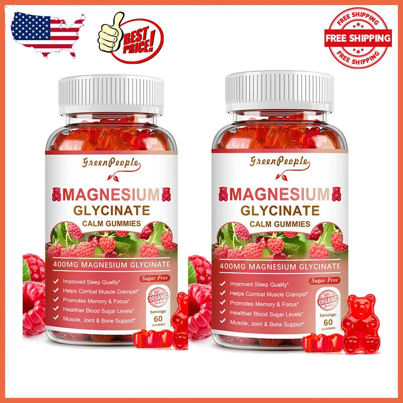 2PCS 60 Gummies Magnesium Glycinate Gummies 400mg Magnesium Malate