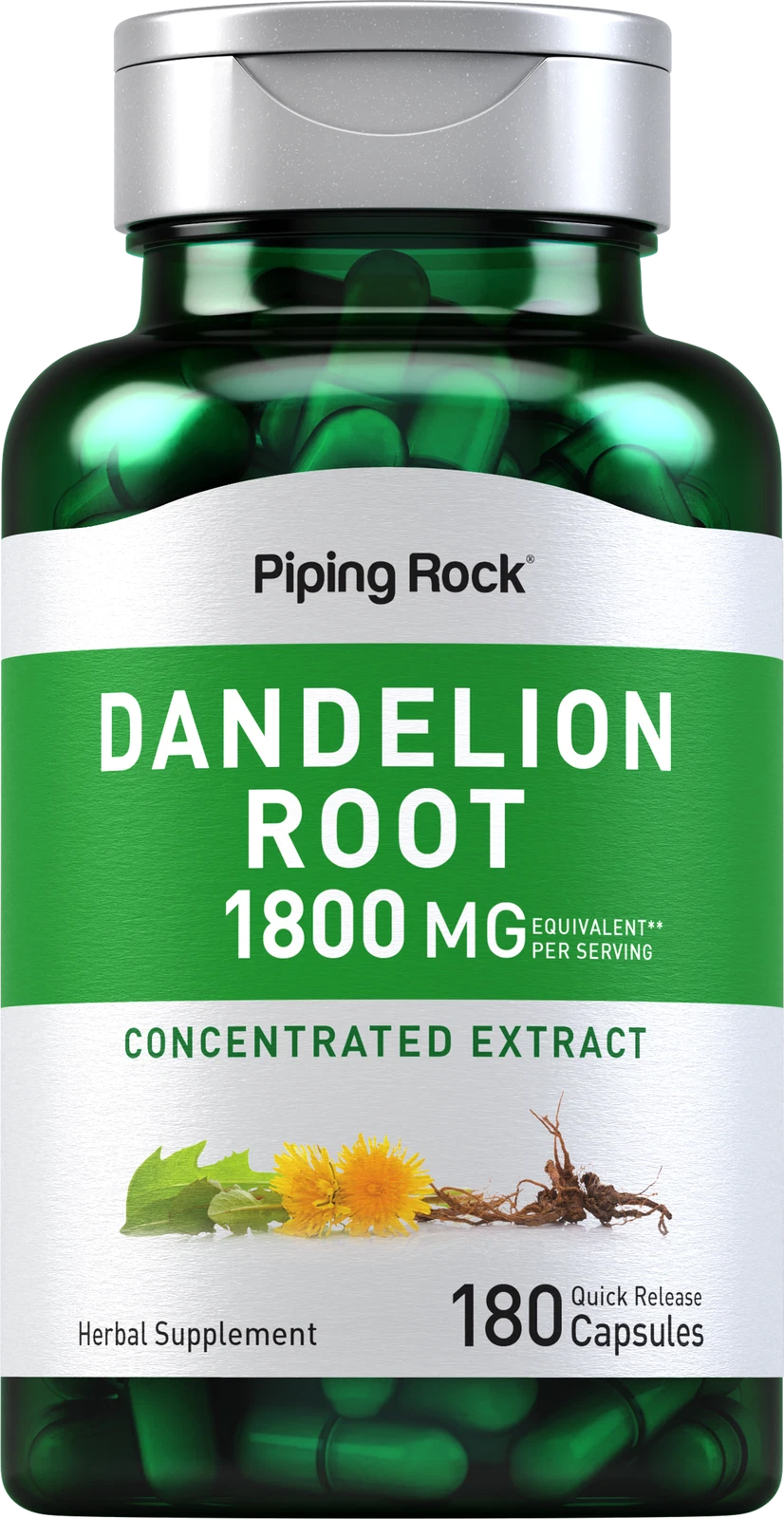 Dandelion Root Capsules | 1800mg | 180 Count | Non-GMO | by Piping Rock
