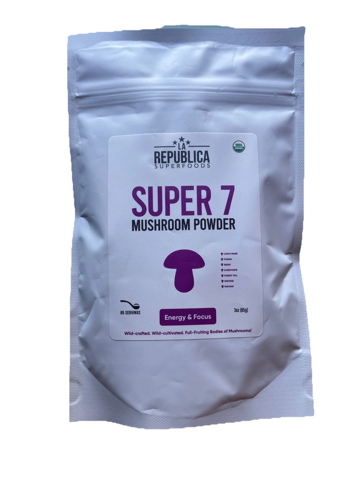 La Republica Super 7 Mushroom Extract Powder 3 oz (Full-Fruiting Bodies) 85 Svg