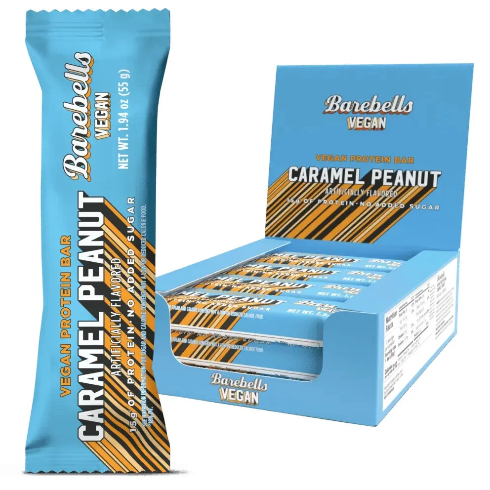 Barebells Vegan Caramel Peanut snack, no added sugar, 12 protein bar, ✅