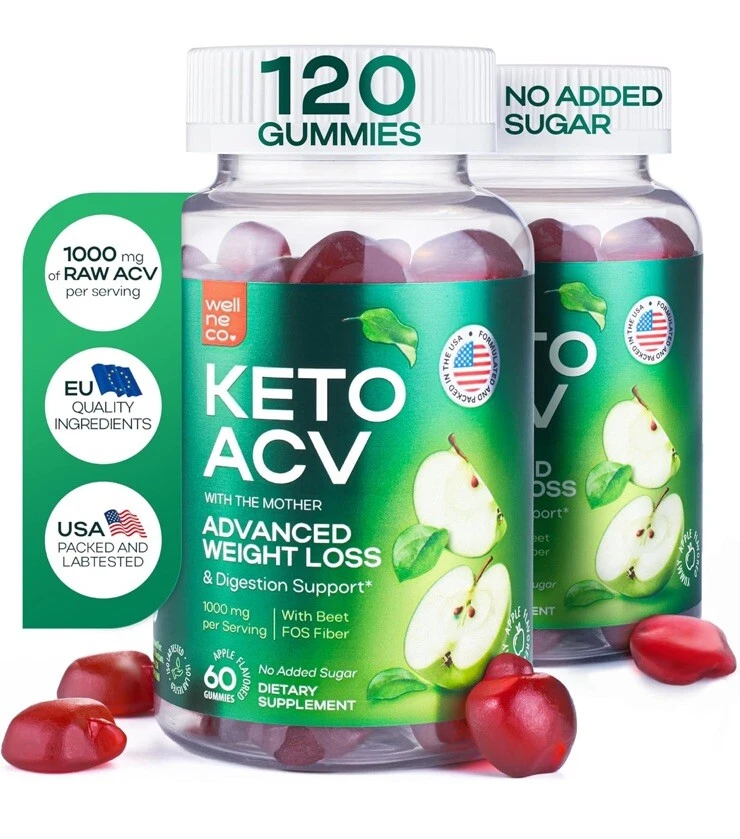 2 PACK (120 ct)- Keto ACV Gummies Advanced Weight loss w the Mother, 1000 Mg