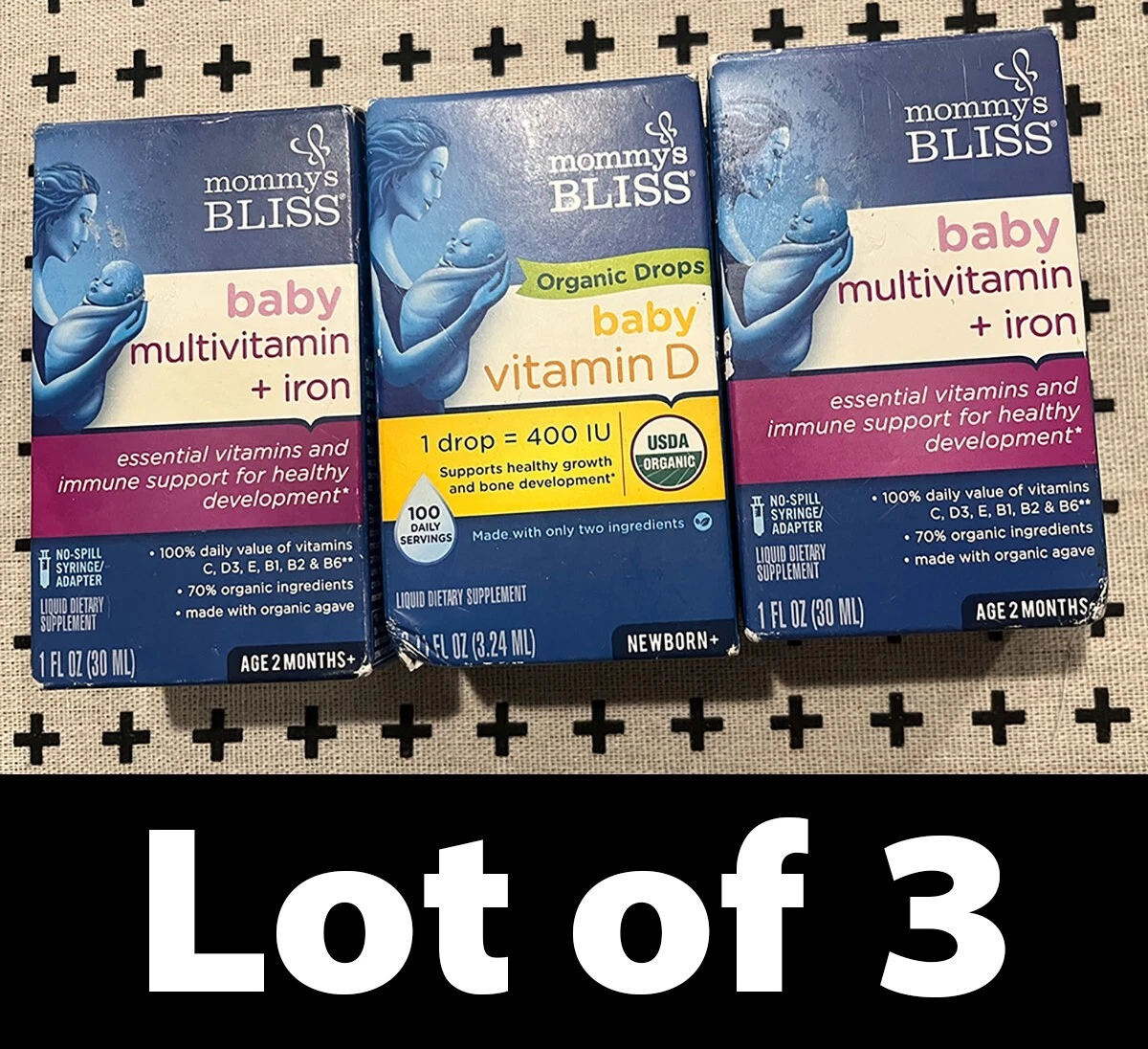 Lot/3 Mommy's Bliss: 2 Baby Multivitamin + Iron Exp 3/26 / 1 Baby Vit D Exp 2/26