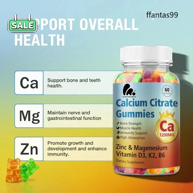 Vitamin D3, magnesium, zinc, and calcium supplements gummies