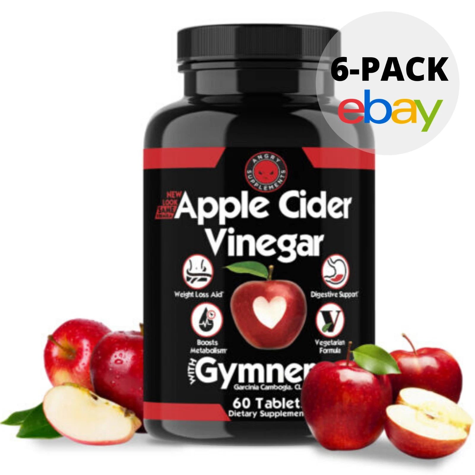 Angry Supplements Weight Loss Apple Cider Vinegar Pills ACV Fat Burner, 6 Pack