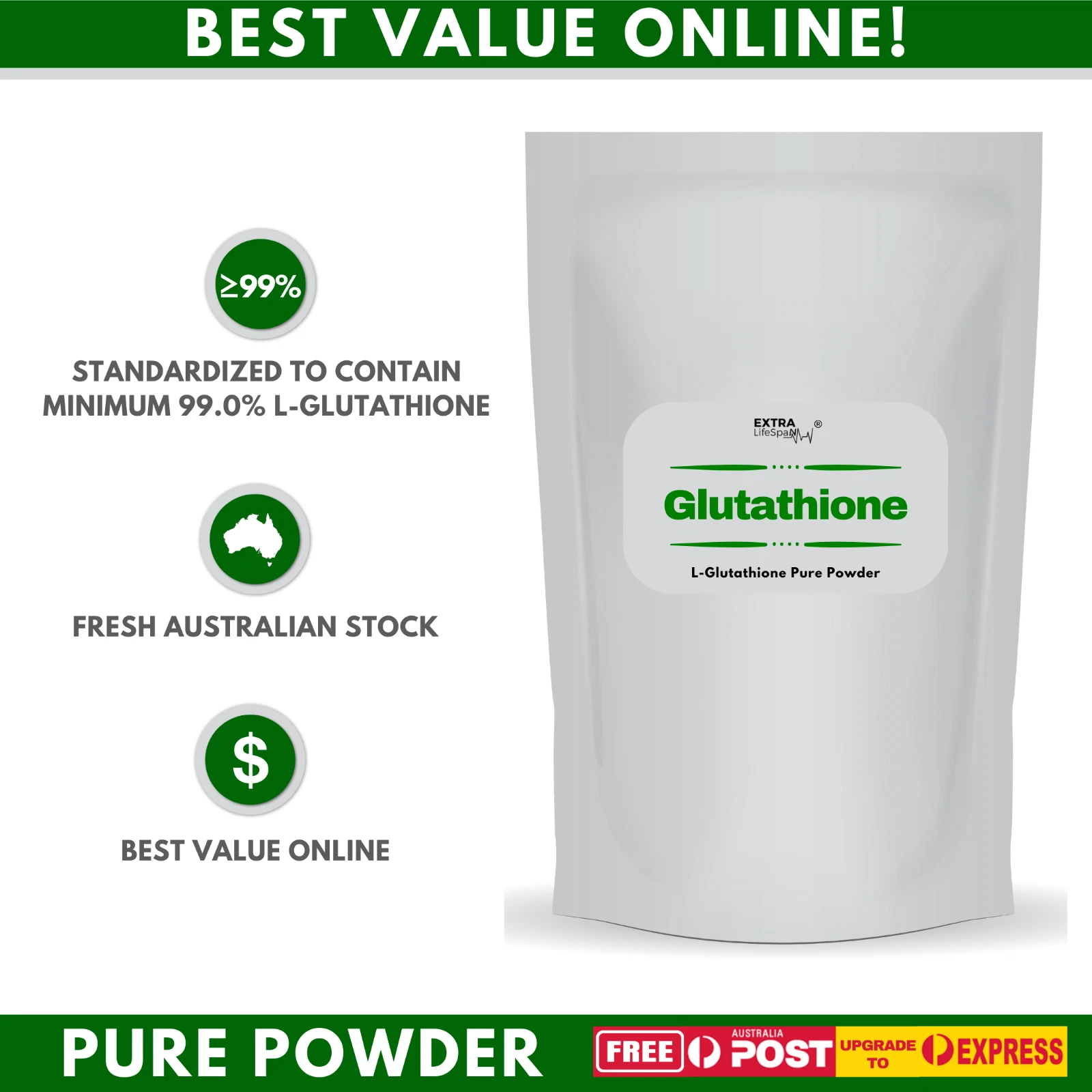 Glutathione Powder pure antioxidant Australian owned anti aging detox