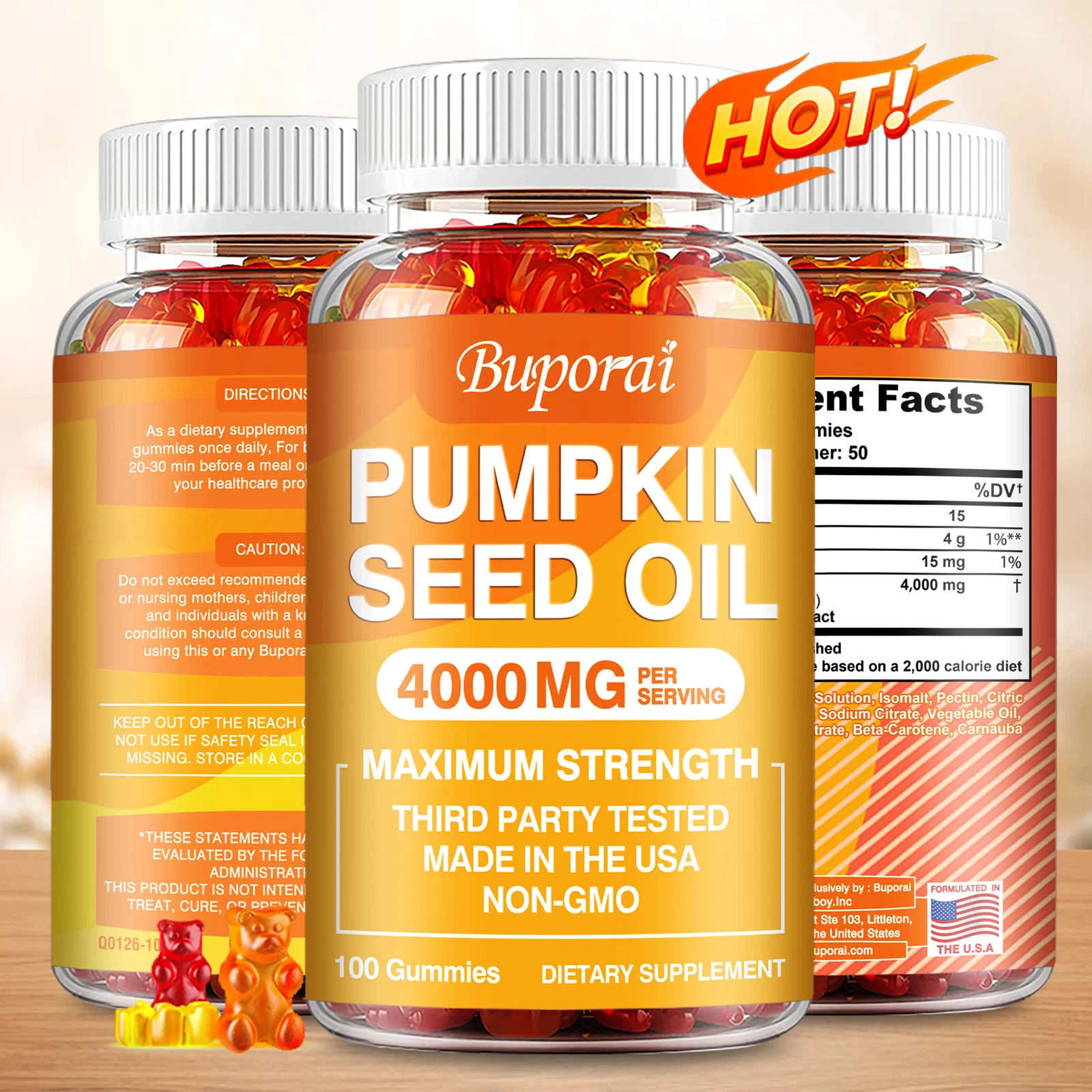 Pumpkin Seed Oil Gummies 4000mg - Support Heart Brain Hair and Prostate Health