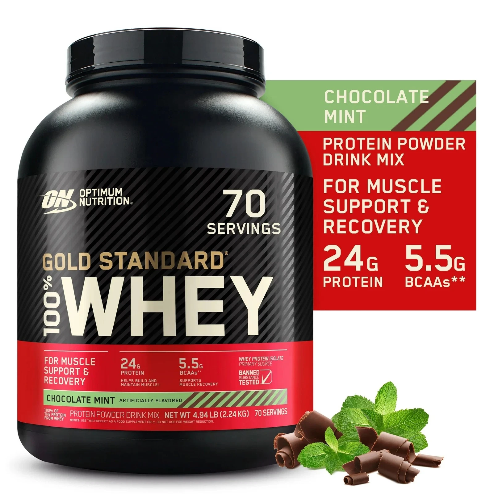 Optimum Nutrition Gold Standard 100% Whey Protein Powder, Chocolate Mint, 5lb