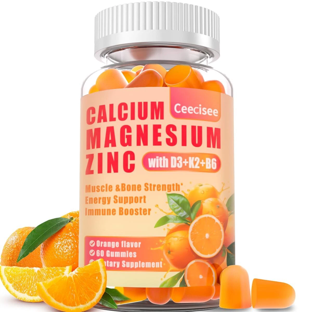Calcium Magnesium Zinc Gummies with D3 &B6 &K21000mg Calcium Gummies with 300...