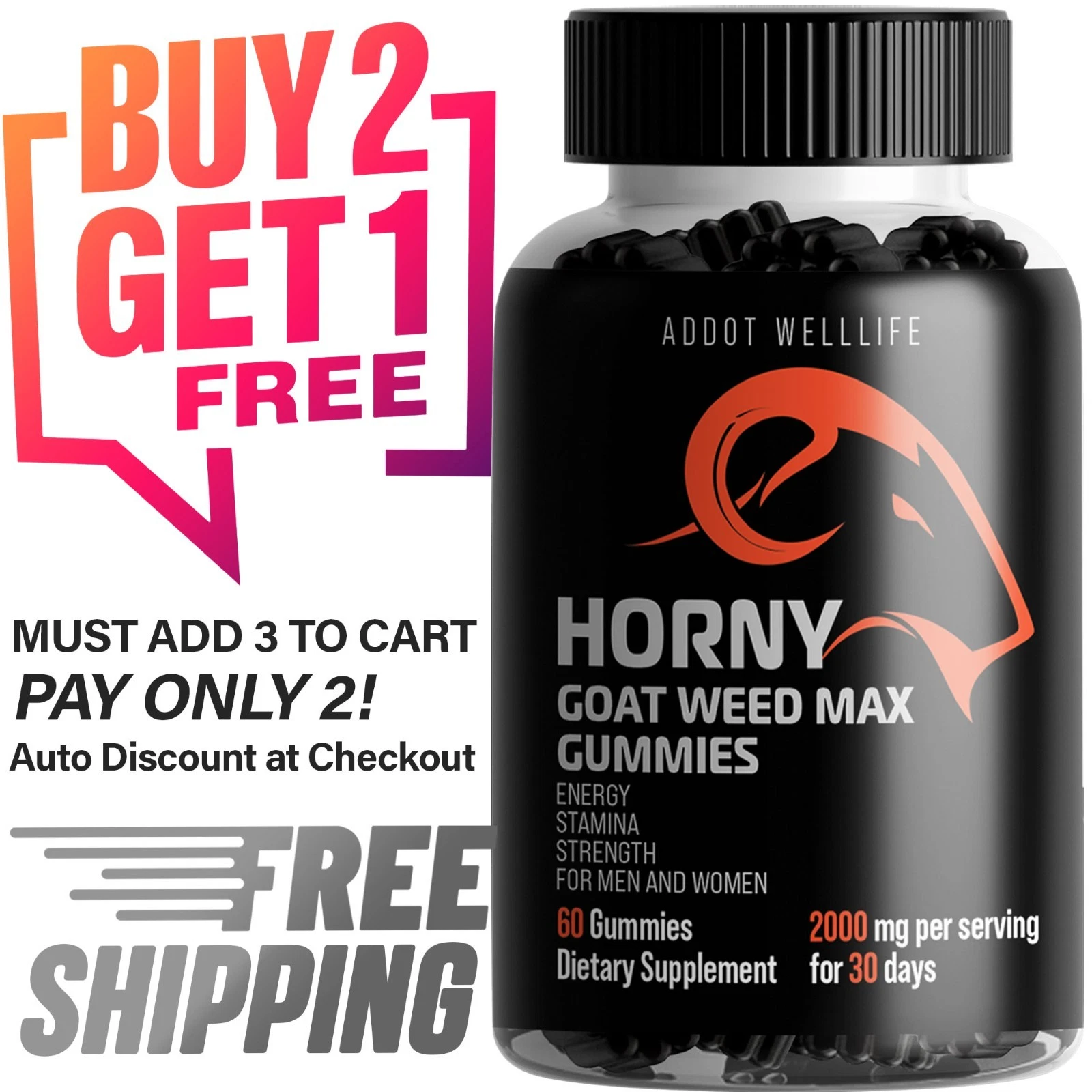 Horny Goat Weed Gummies with maca for Men - 60 gummies