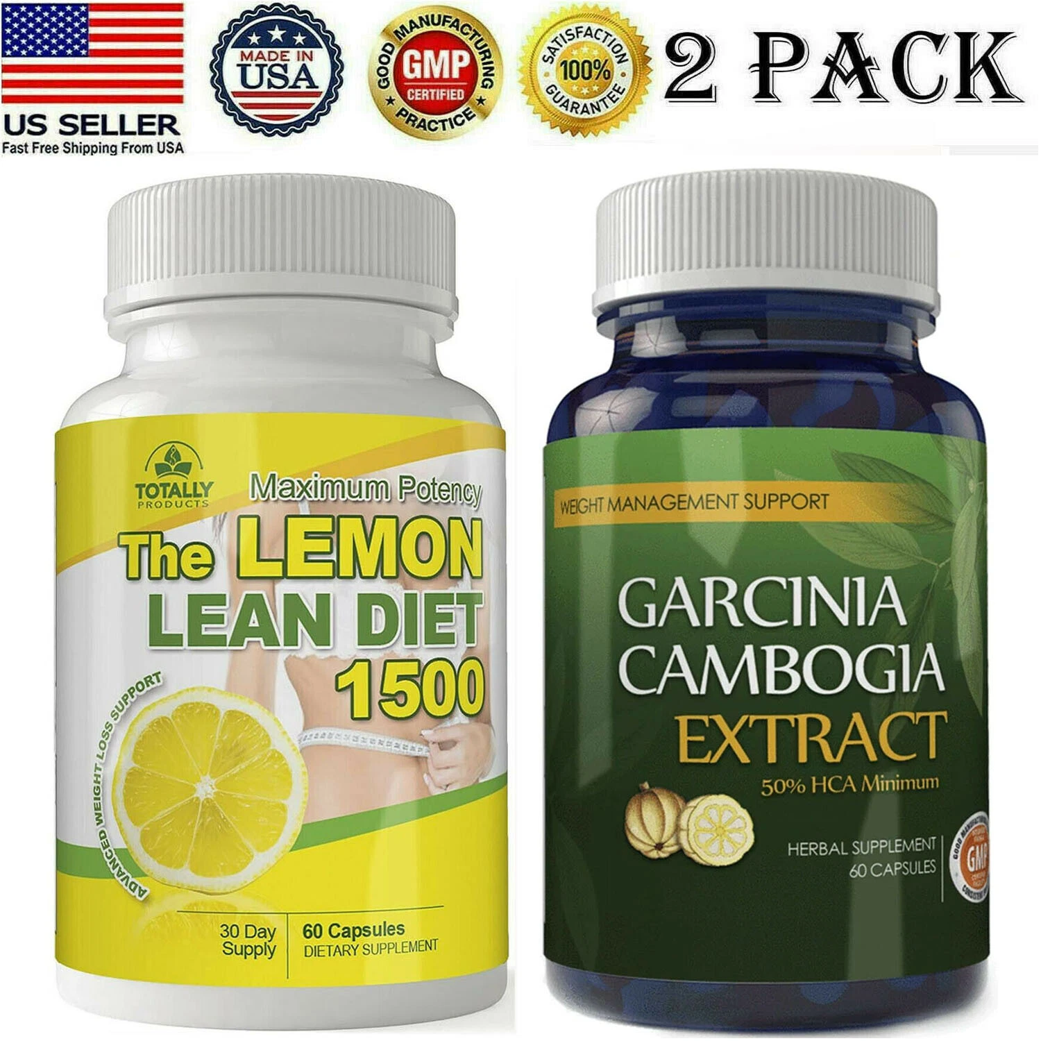 Lemon Lean Diet & Garcinia Cambogia Extract Weight Loss Fat Burn Capsules Combo