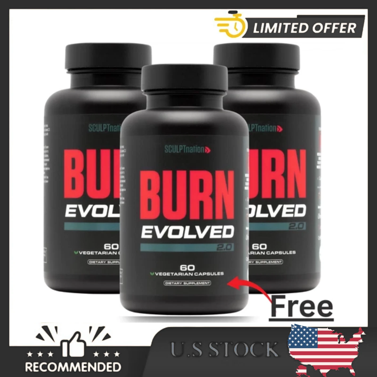 Sculptnation Fat Burn Evolved Thermogenic Burner Weight Loss New & Sealed-3pack