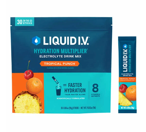 Liquid IV Hydration Multiplier, 30 Individual Serving Stick Packs TROPICAL PUNCH