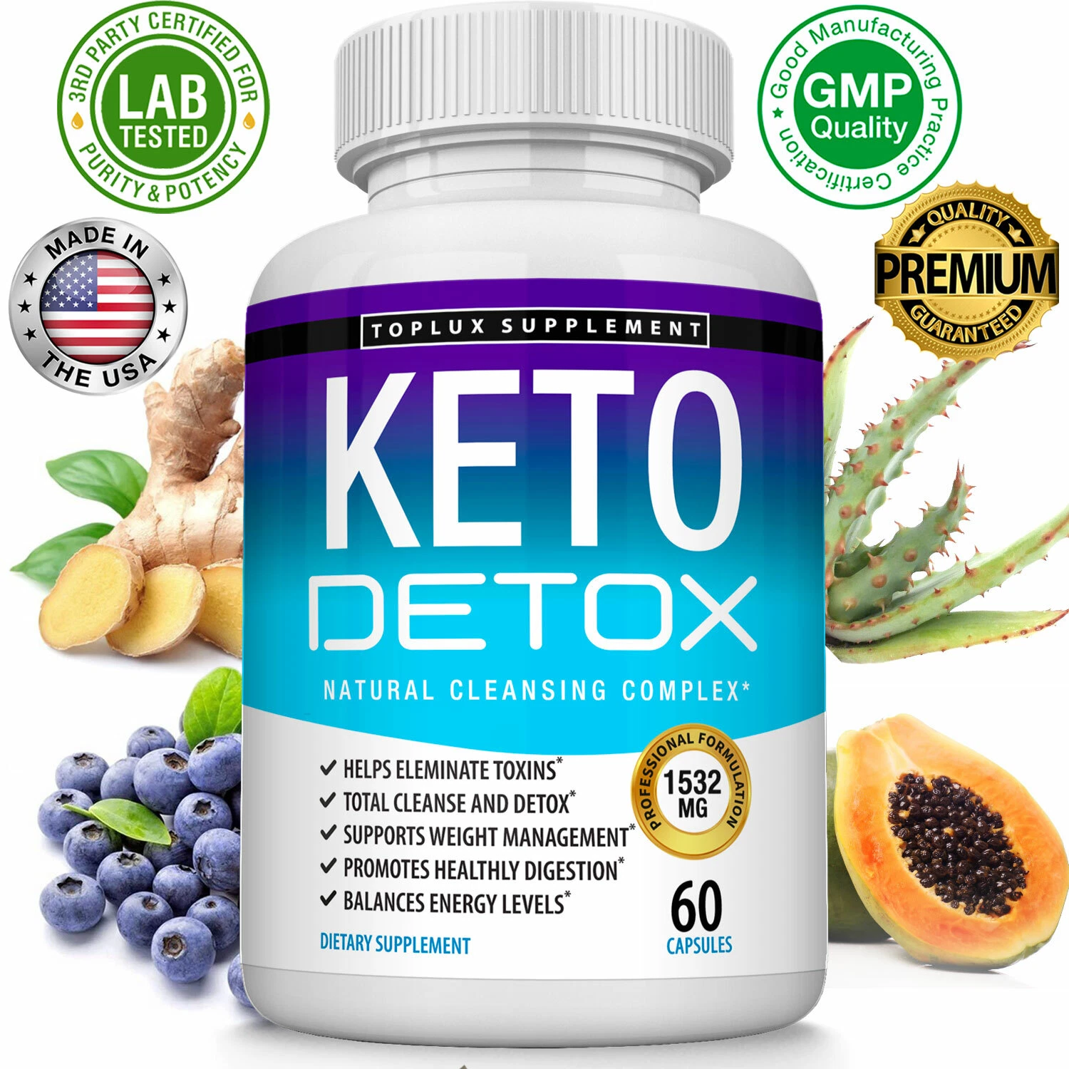 Keto Diet DETOX Pills 1532 MG - Ketosis Supplements Fat Burn & Carb