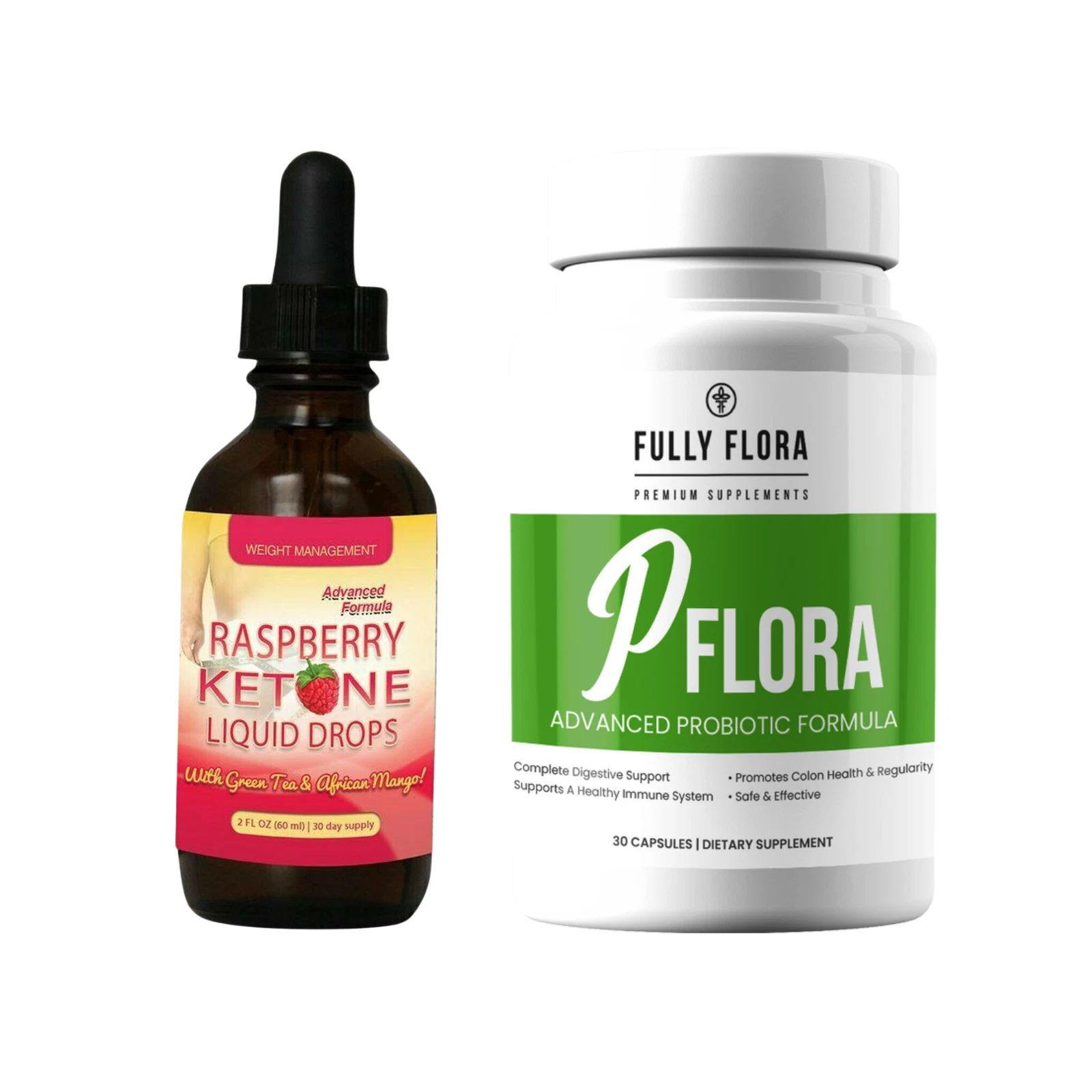 Raspberry Ketone Liquid Drops Weight Loss & PFlora Probiotic Immune Supplements