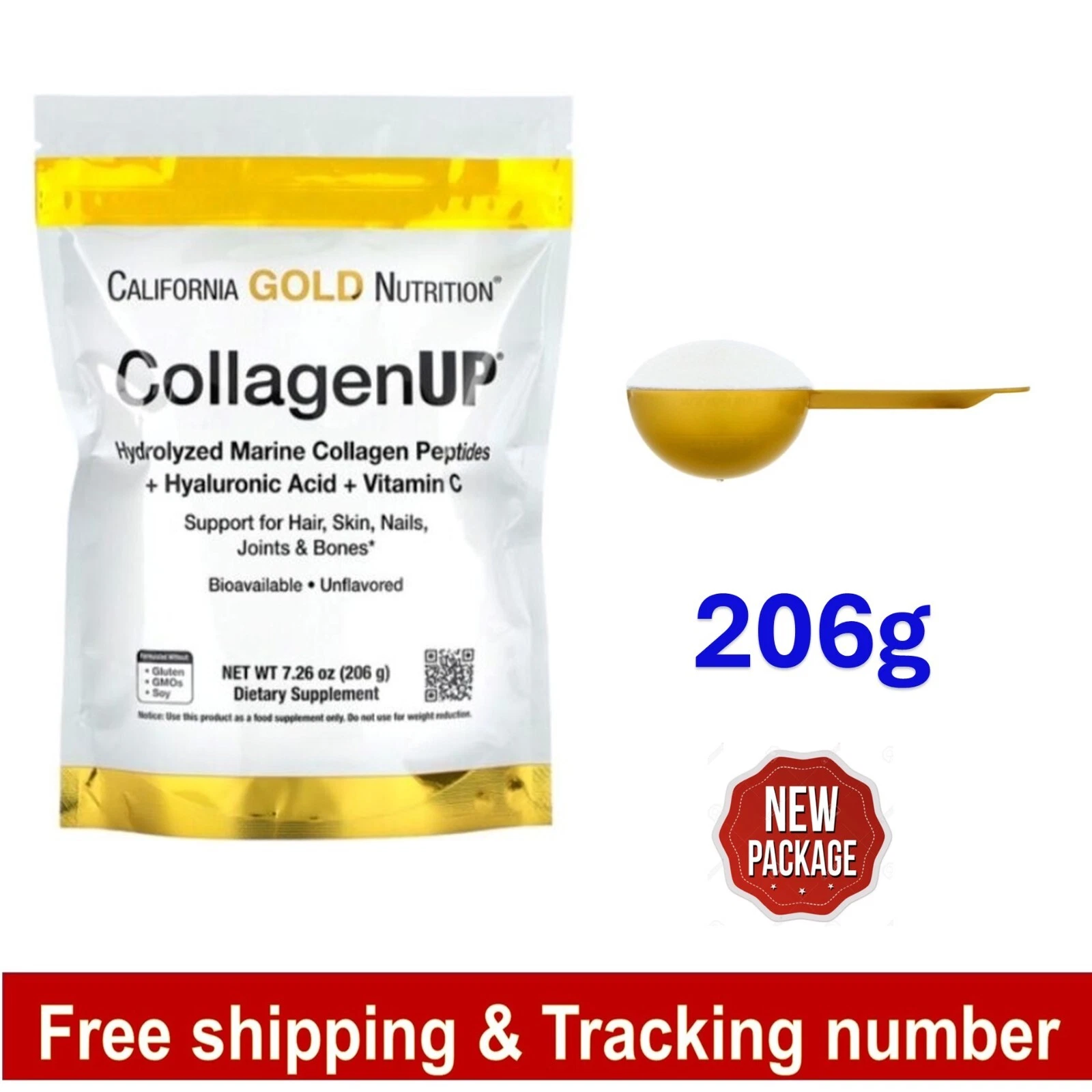 California Gold Nutrition CollagenUP Marine Collagen Hyaluronic Acid Vitamin C