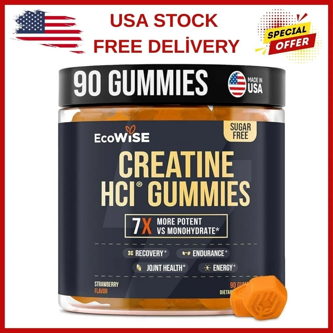 EcoWise Wellness Creatine HCL Gummies 750mg Chewable Gummies for Men & Women ...