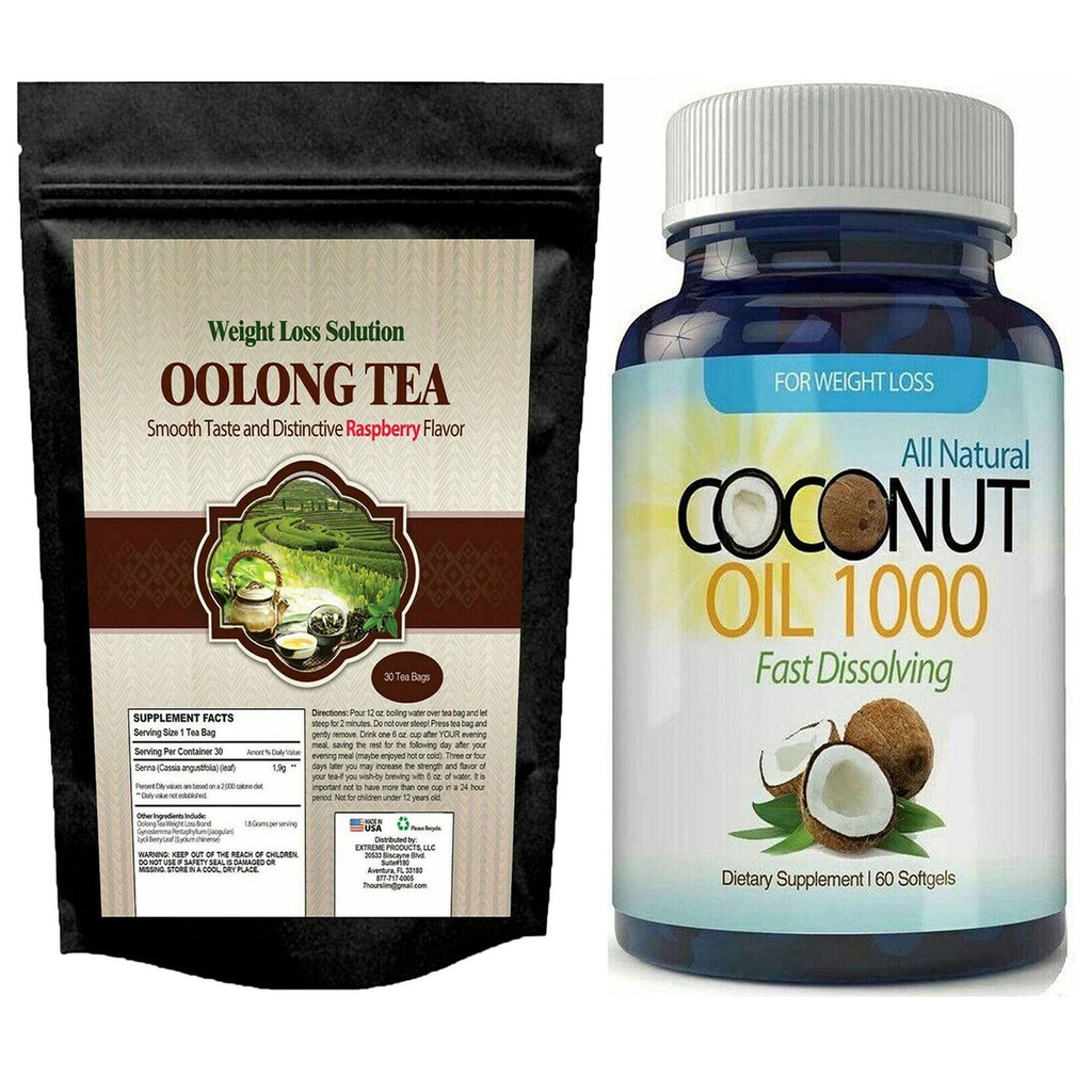 Oolong Tea Detox Weight Loss & Coconut Oil Fat Burner Pills Dietary Supplement