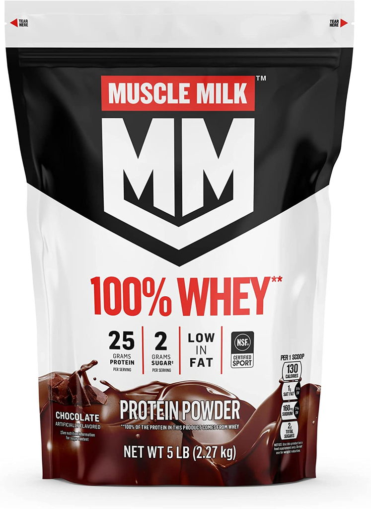 Muscle Milk 100% Whey Protein Powder, Chocolate, 5 Pound, 66 Servings