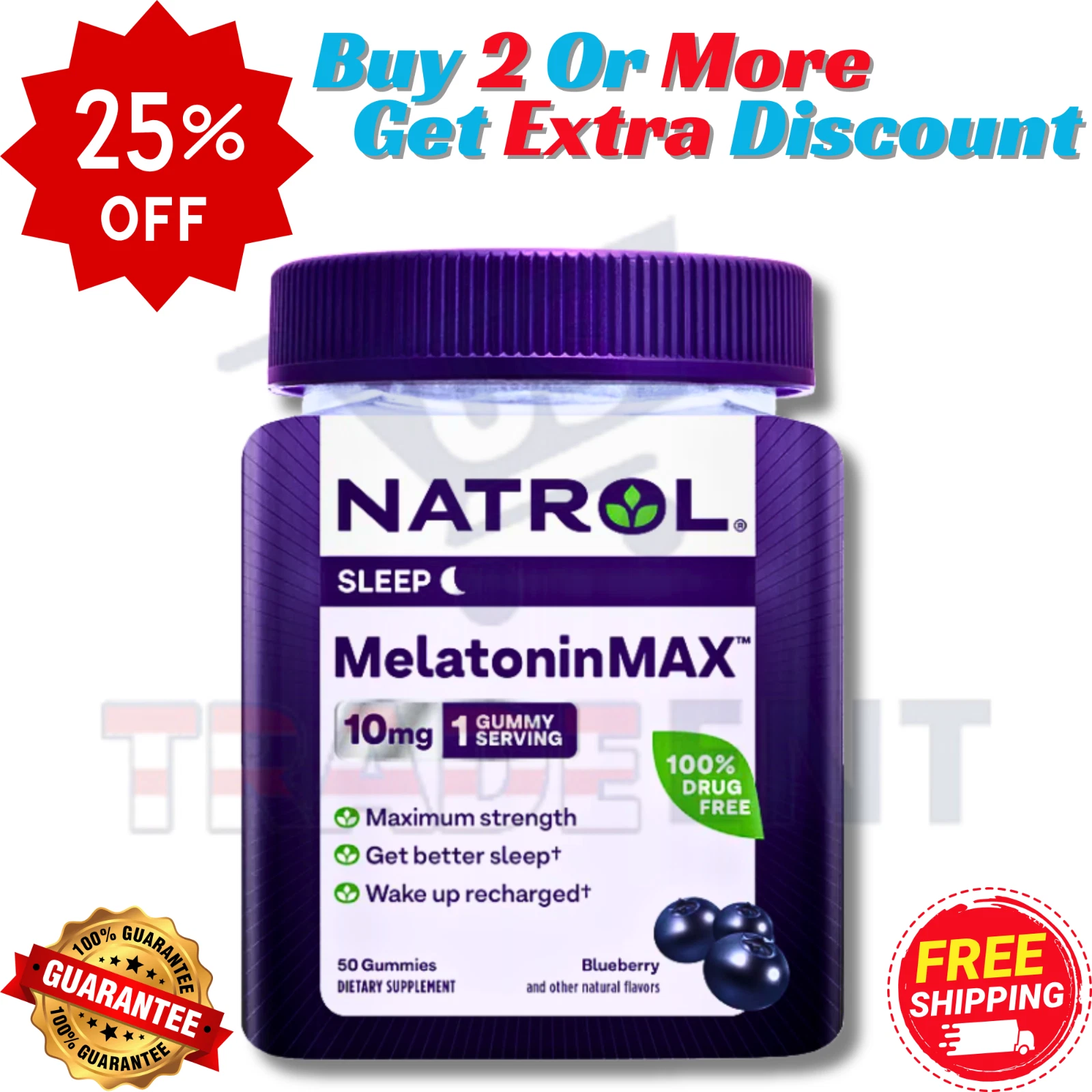 Natrol MelatoninMax Single Blueberry Flavor Night time Gummies 10mg 50 Count